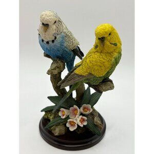 Vintage Stratford Collection Budgie Statue – Blue & Yellow Parakeets on Branch w